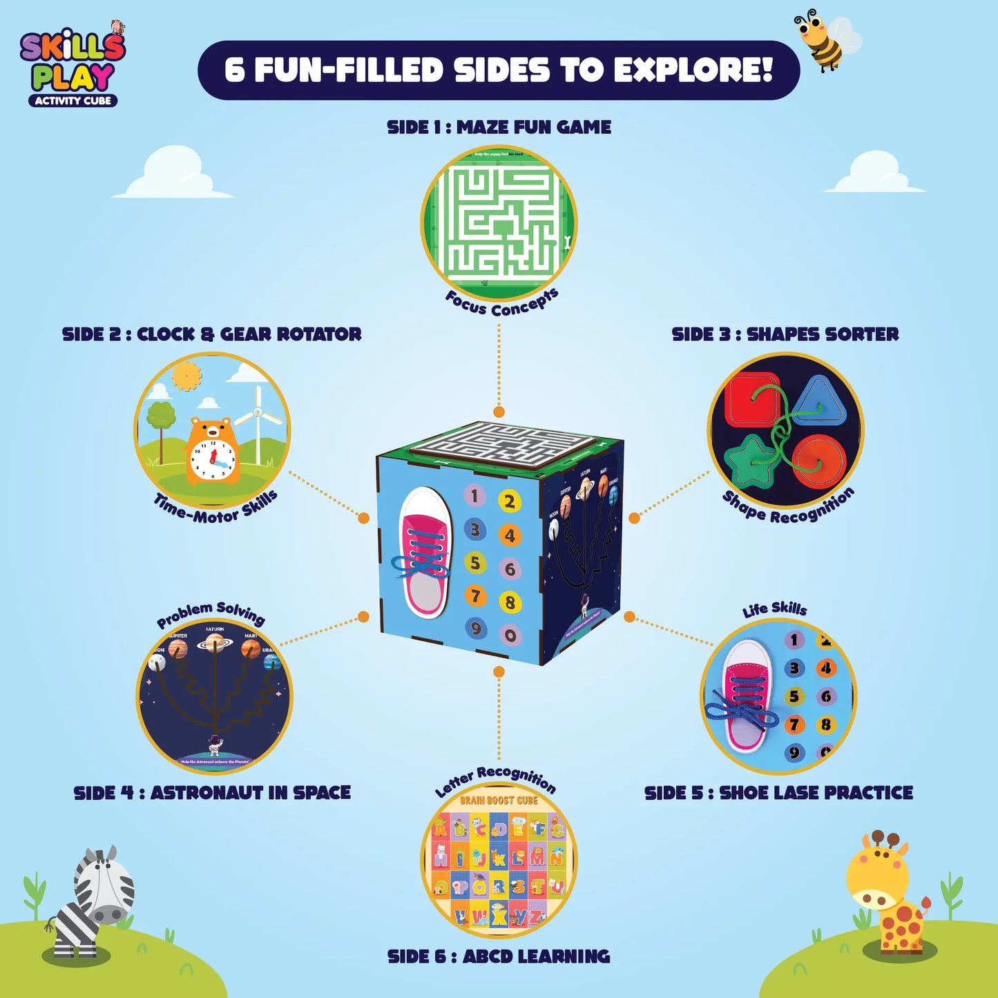 Exhale Skills Play Busy Cube for Kids Ages 1–6 | Montessori Activity Cube with Shape Sorter, Number & Animal Games, Spinning Wheels & Learning Panels | Educational Toy & Birthday Gift for Boys & Girls