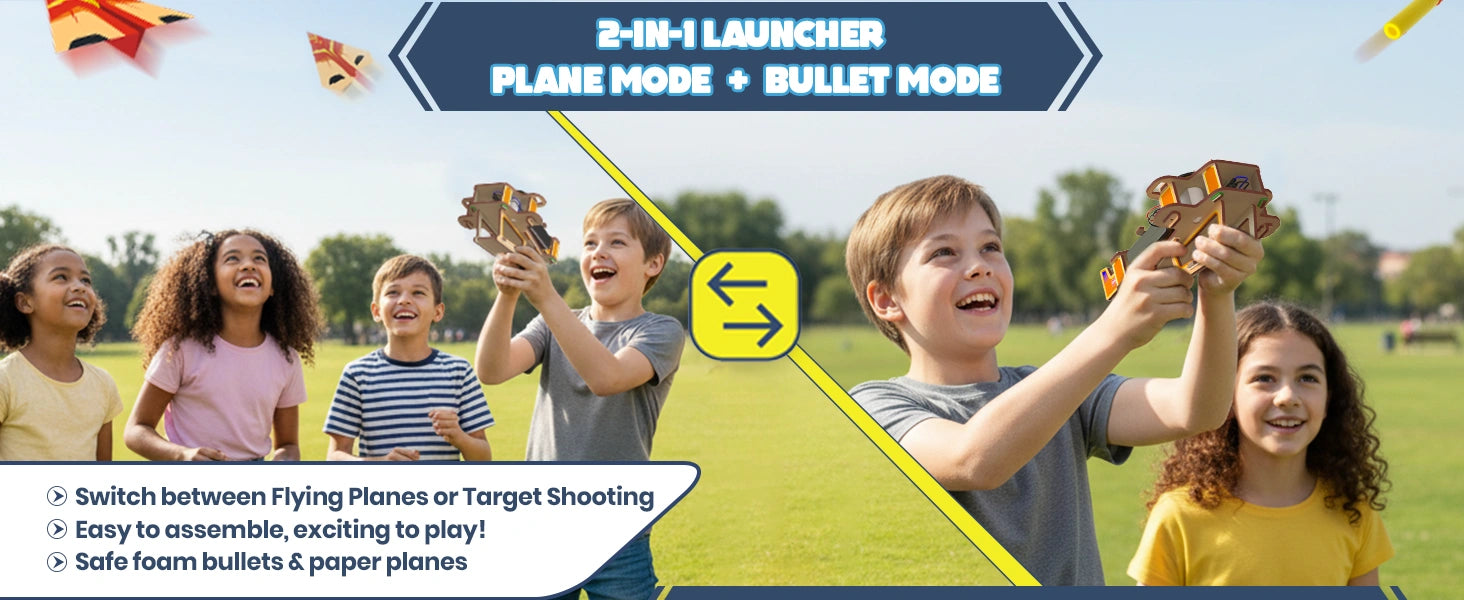 DIY Electronic Plane & Foam Bullet Launcher STEM Kit for Kids Ages 6+ | 2-in-1 Airplane Launcher & Soft Bullet Shooter | Build-It-Yourself Engineering Toy with Motors, MDF Parts, Paper Planes & Foam Darts A+ Image 2