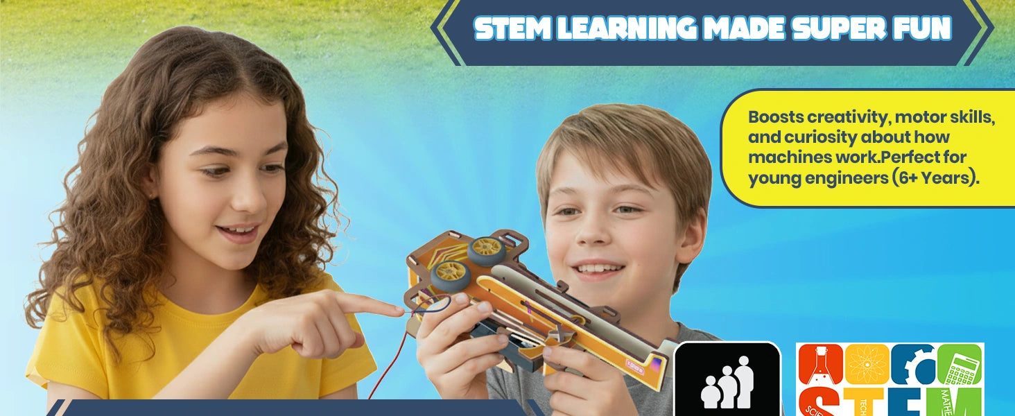 DIY Electronic Plane & Foam Bullet Launcher STEM Kit for Kids Ages 6+ | 2-in-1 Airplane Launcher & Soft Bullet Shooter | Build-It-Yourself Engineering Toy with Motors, MDF Parts, Paper Planes & Foam Darts A+ Image 3