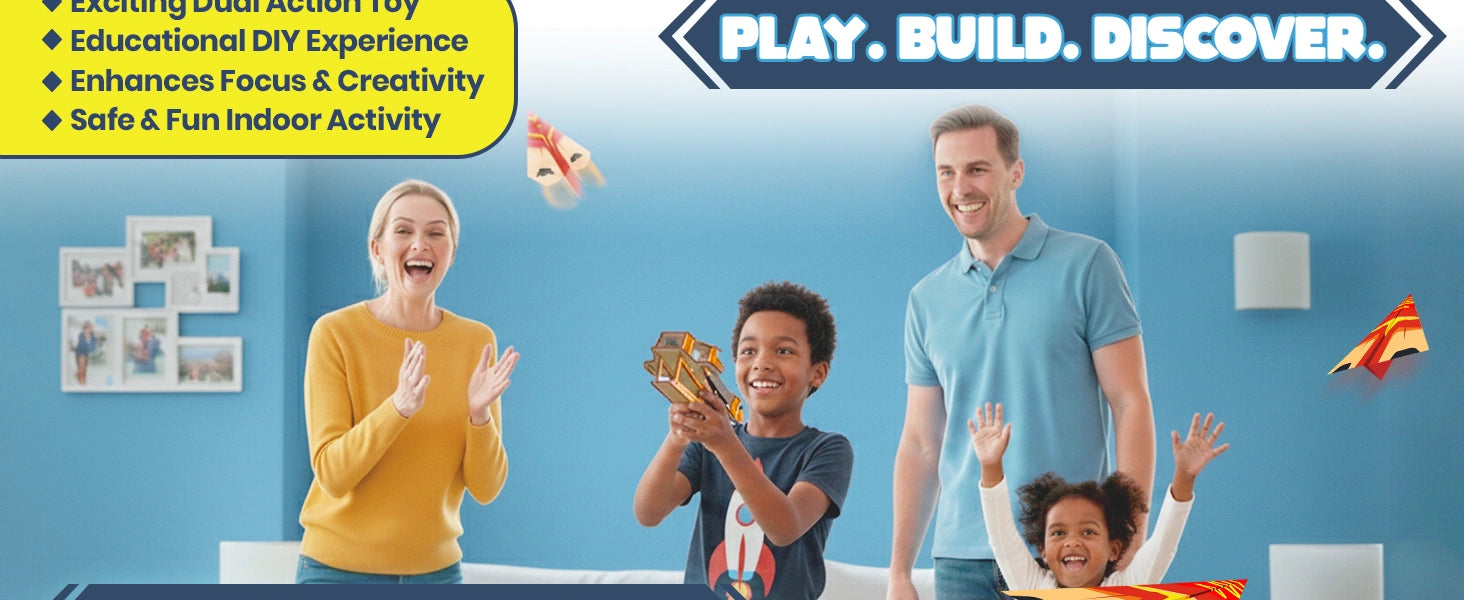 DIY Electronic Plane & Foam Bullet Launcher STEM Kit for Kids Ages 6+ | 2-in-1 Airplane Launcher & Soft Bullet Shooter | Build-It-Yourself Engineering Toy with Motors, MDF Parts, Paper Planes & Foam Darts A+ Image 5