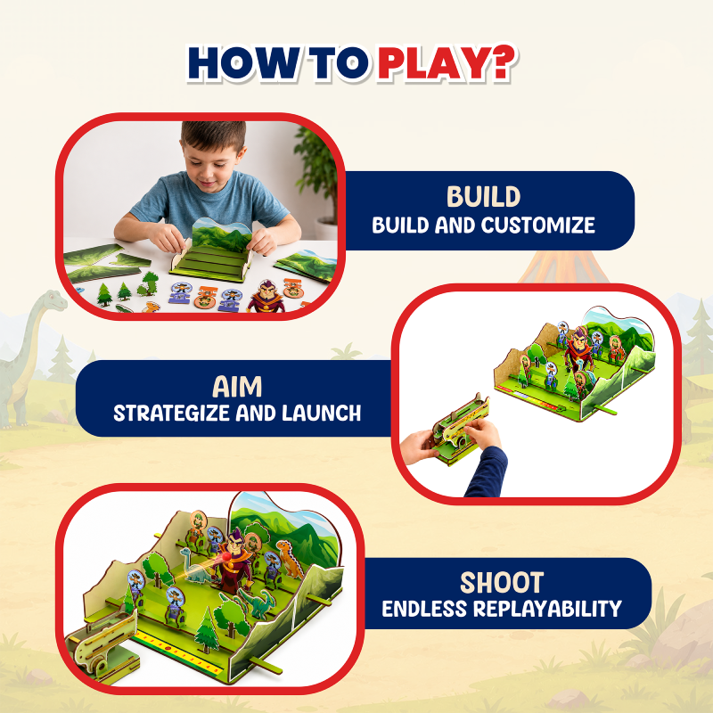 EXHALE DIY Dino Rescue Mission STEM Toy for Kids Age 6-12 Years | Wooden Build & Shoot Target Game | DIY Assembly Educational Board Game | Screen-Free Family Game | Birthday Gift for Boys & Girls