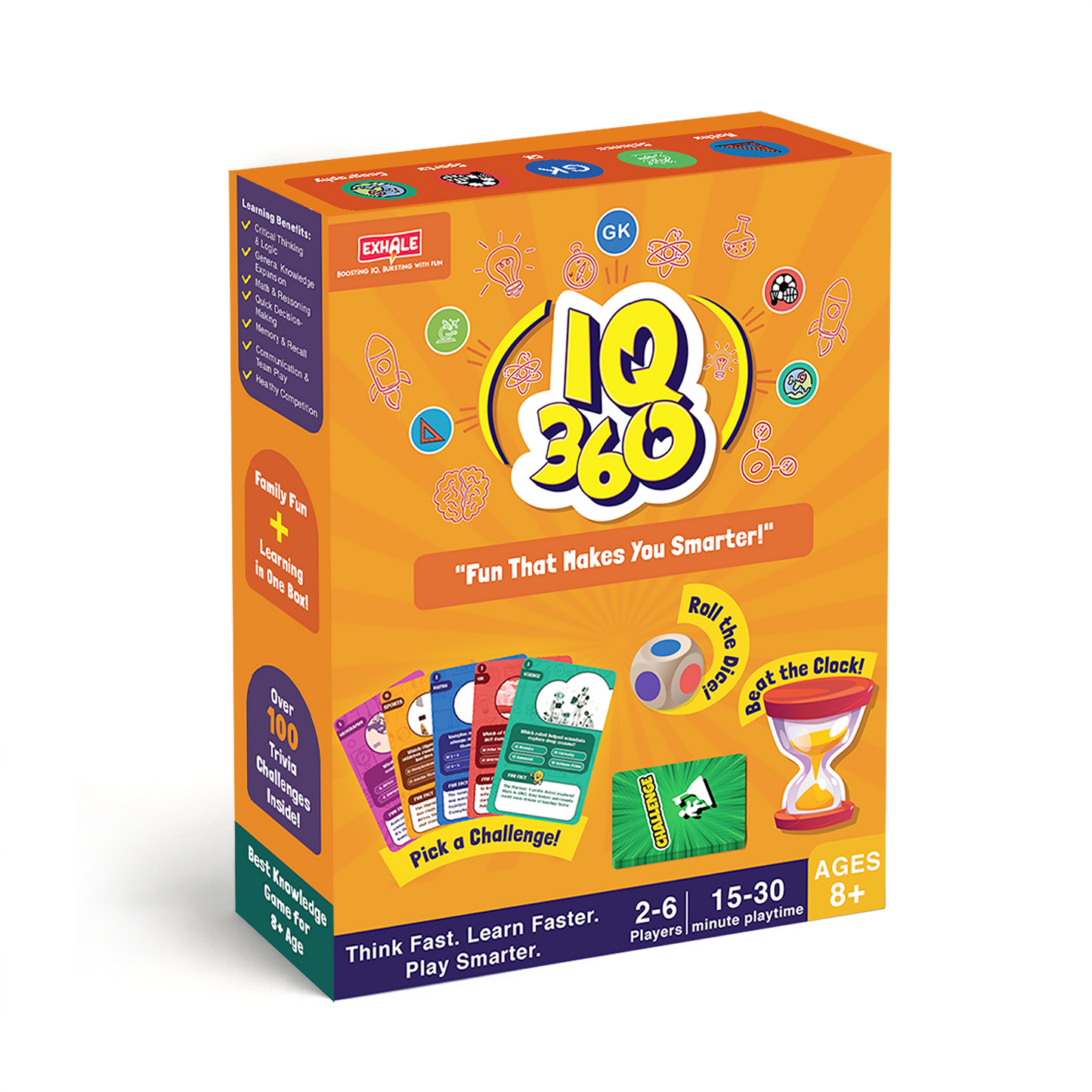 Exhale IQ 360 Trivia Board Game for Kids & Families | Fun Educational Learning Toy with 100+ Challenges, Dice & Timer | Brain Teaser Card Game for Ages 8+, 2–6 Players, Family Party Game Night