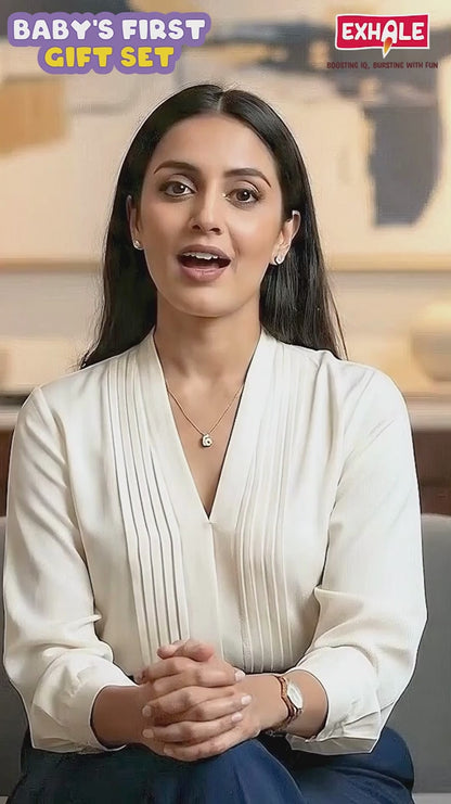 Exhale Baby’s First Gift Set | Newborn Keepsake Kit with Handprint & Footprint Clay Frame, 20 Milestone Activity Cards & 8 Flash Cards | Perfect Baby Shower Gift for Boys & Girls (0–12 Months)