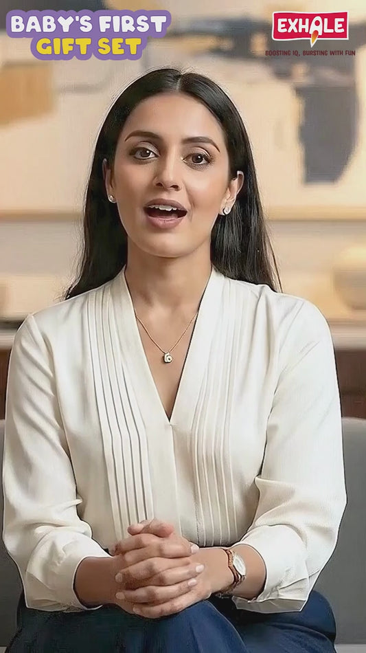 Exhale Baby’s First Gift Set | Newborn Keepsake Kit with Handprint & Footprint Clay Frame, 20 Milestone Activity Cards & 8 Flash Cards | Perfect Baby Shower Gift for Boys & Girls (0–12 Months)